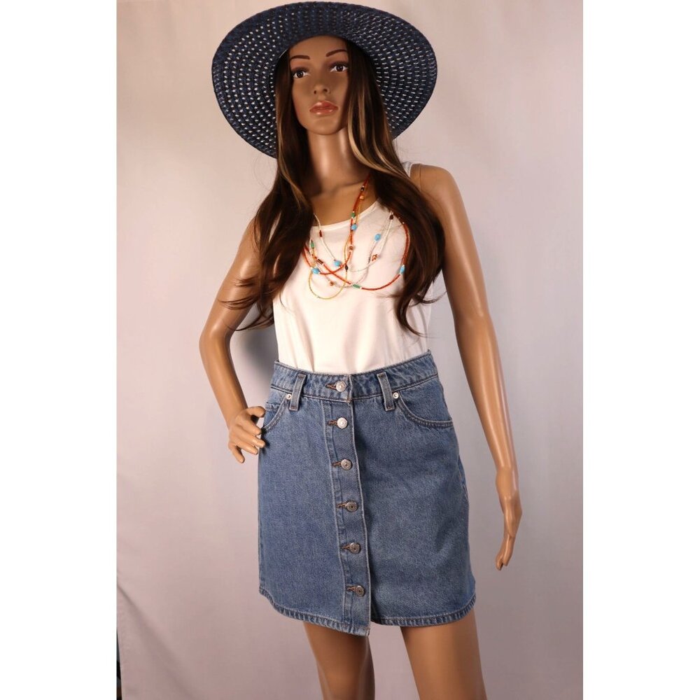 Levis Women's Denim Button-Front A-Line‎ Skirt with Pockets Size 26